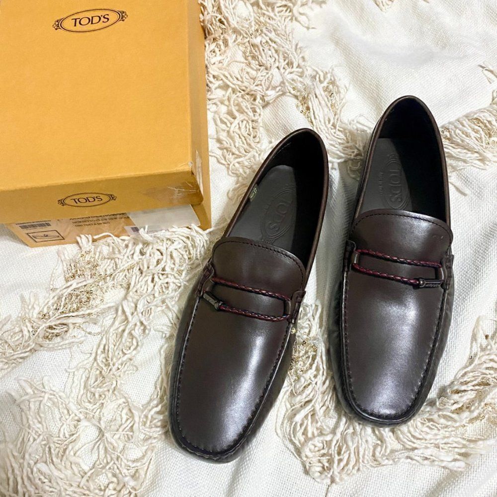 TOD'S Brown Gommino Morsetto Club Printed Leather Driving Shoe